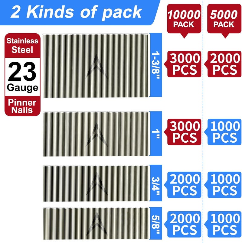 SimCos 23 Gauge Stainless Steel Pinner Nails (5/8",3/4",1",1-3/8") assorted 4 sizes' Headless Pin Nails for Molding Cabinetry Building Assembly (10000) - Image 2